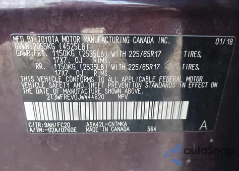 2018 Toyota Rav4 Xle z USA, uszkodzony, nr VIN 2T3WFREV0JW444820